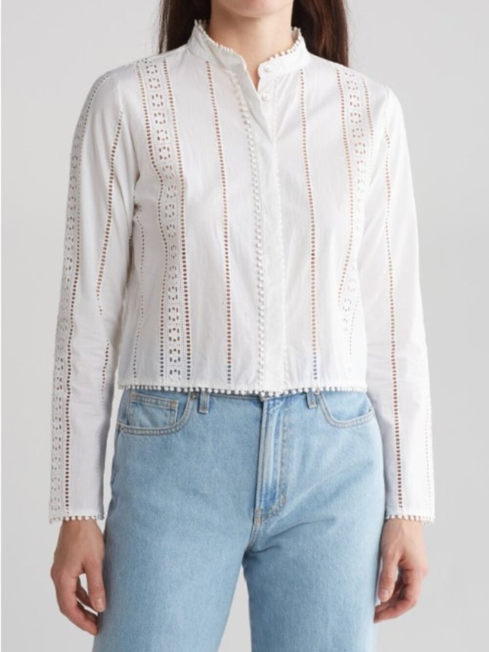 Industry Republic Mandarin Collar Eyelet Embroidered Blouse